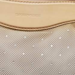Pre Owned Emporio Armani Grey/Beige Mesh and Patent Leather Crystal Embellished Clutch