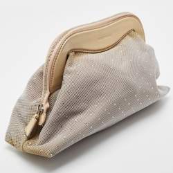 Pre Owned Emporio Armani Grey/Beige Mesh and Patent Leather Crystal Embellished Clutch