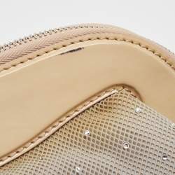 Pre Owned Emporio Armani Grey/Beige Mesh and Patent Leather Crystal Embellished Clutch