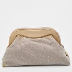 Pre Owned Emporio Armani Grey/Beige Mesh and Patent Leather Crystal Embellished Clutch