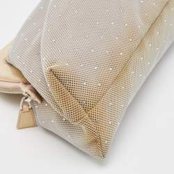 Pre Owned Emporio Armani Grey/Beige Mesh and Patent Leather Crystal Embellished Clutch