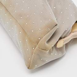Pre Owned Emporio Armani Grey/Beige Mesh and Patent Leather Crystal Embellished Clutch