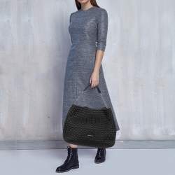 Pre Owned Emporio Armani Black Textured Faux Leather Chain Hobo