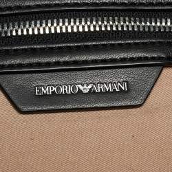 Pre Owned Emporio Armani Black Textured Faux Leather Chain Hobo