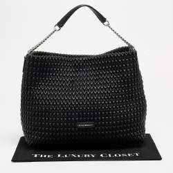 Pre Owned Emporio Armani Black Textured Faux Leather Chain Hobo