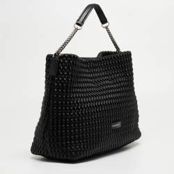 Pre Owned Emporio Armani Black Textured Faux Leather Chain Hobo