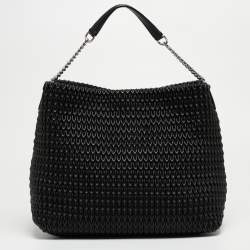 Pre Owned Emporio Armani Black Textured Faux Leather Chain Hobo