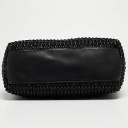 Pre Owned Emporio Armani Black Textured Faux Leather Chain Hobo