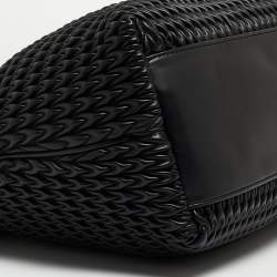 Pre Owned Emporio Armani Black Textured Faux Leather Chain Hobo