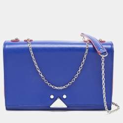Pre Owned Emporio Armani Blue/Red Leather Flap Chain Shoulder Bag