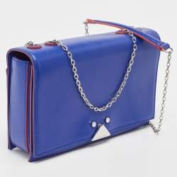Pre Owned Emporio Armani Blue/Red Leather Flap Chain Shoulder Bag