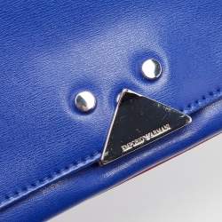 Pre Owned Emporio Armani Blue/Red Leather Flap Chain Shoulder Bag