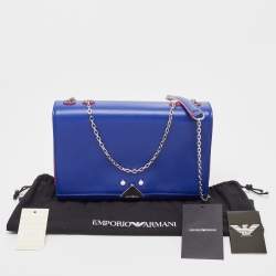 Pre Owned Emporio Armani Blue/Red Leather Flap Chain Shoulder Bag