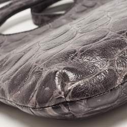 Emporio Armani Grey Croc Embossed Leather Foldover Shoulder Bag