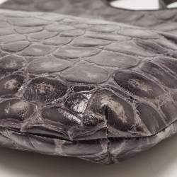 Emporio Armani Grey Croc Embossed Leather Foldover Shoulder Bag