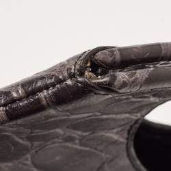 Emporio Armani Grey Croc Embossed Leather Foldover Shoulder Bag