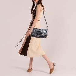 Emporio Armani Grey Croc Embossed Leather Foldover Shoulder Bag
