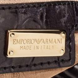 Emporio Armani Grey Croc Embossed Leather Foldover Shoulder Bag