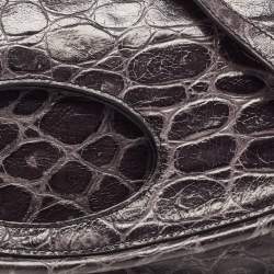 Emporio Armani Grey Croc Embossed Leather Foldover Shoulder Bag