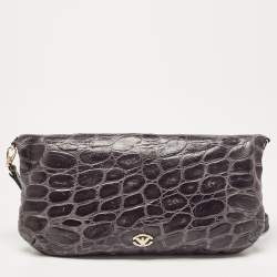 Emporio Armani Grey Croc Embossed Leather Foldover Shoulder Bag