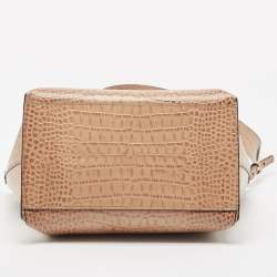 Pre Owned Emporio Armani Beige Croc Embossed Leather Flap Top Handle Bag