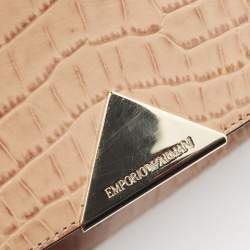 Pre Owned Emporio Armani Beige Croc Embossed Leather Flap Top Handle Bag