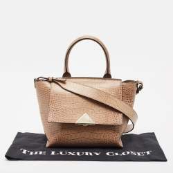 Pre Owned Emporio Armani Beige Croc Embossed Leather Flap Top Handle Bag