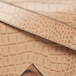 Pre Owned Emporio Armani Beige Croc Embossed Leather Flap Top Handle Bag