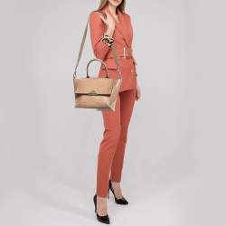 Pre Owned Emporio Armani Beige Croc Embossed Leather Flap Top Handle Bag