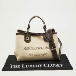 Pre Owned Emporio Armani Beige/Brown Leather Myea Tote