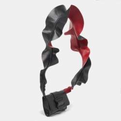 Pre Owned Emporio Armani Black/Red Leather Buckle Flap Crossbody Bag