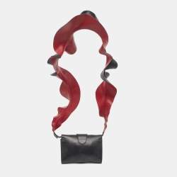 Pre Owned Emporio Armani Black/Red Leather Buckle Flap Crossbody Bag