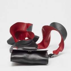 Pre Owned Emporio Armani Black/Red Leather Buckle Flap Crossbody Bag