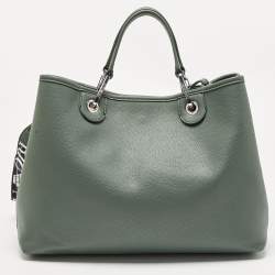 Pre Owned Emporio Armani Green Faux Leather Medium MyEA Shopper Tote