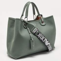 Pre Owned Emporio Armani Green Faux Leather Medium MyEA Shopper Tote