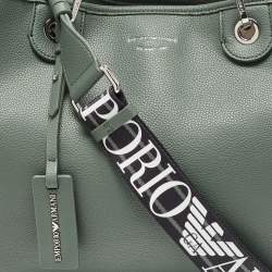 Pre Owned Emporio Armani Green Faux Leather Medium MyEA Shopper Tote