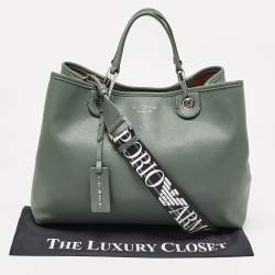 Pre Owned Emporio Armani Green Faux Leather Medium MyEA Shopper Tote