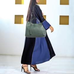 Pre Owned Emporio Armani Green Faux Leather Medium MyEA Shopper Tote
