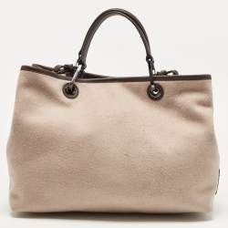 Pre Owned Emporio Armani Dark Brown/Beige Cashmere Medium MyEA Resort Shopper Tote