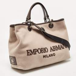 Pre Owned Emporio Armani Dark Brown/Beige Cashmere Medium MyEA Resort Shopper Tote