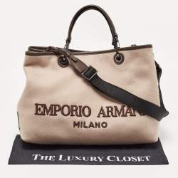 Pre Owned Emporio Armani Dark Brown/Beige Cashmere Medium MyEA Resort Shopper Tote