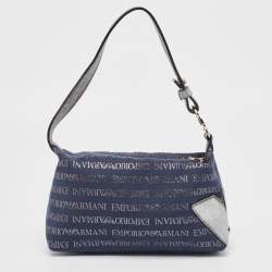 Pre Owned Emporio Armani Blue/Grey Signature Fabric and Leather Bag