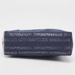 Pre Owned Emporio Armani Blue/Grey Signature Fabric and Leather Bag