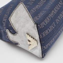 Pre Owned Emporio Armani Blue/Grey Signature Fabric and Leather Bag