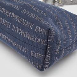 Pre Owned Emporio Armani Blue/Grey Signature Fabric and Leather Bag