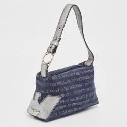 Pre Owned Emporio Armani Blue/Grey Signature Fabric and Leather Bag