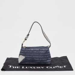 Pre Owned Emporio Armani Blue/Grey Signature Fabric and Leather Bag