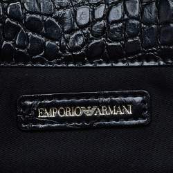 Pre Owned Emporio Armani Black Croc Embossed Leather Tote
