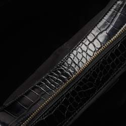 Pre Owned Emporio Armani Black Croc Embossed Leather Tote