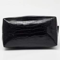 Pre Owned Emporio Armani Black Croc Embossed Leather Tote